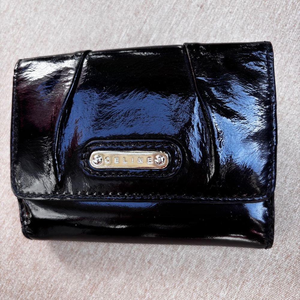 Small black patent wallet